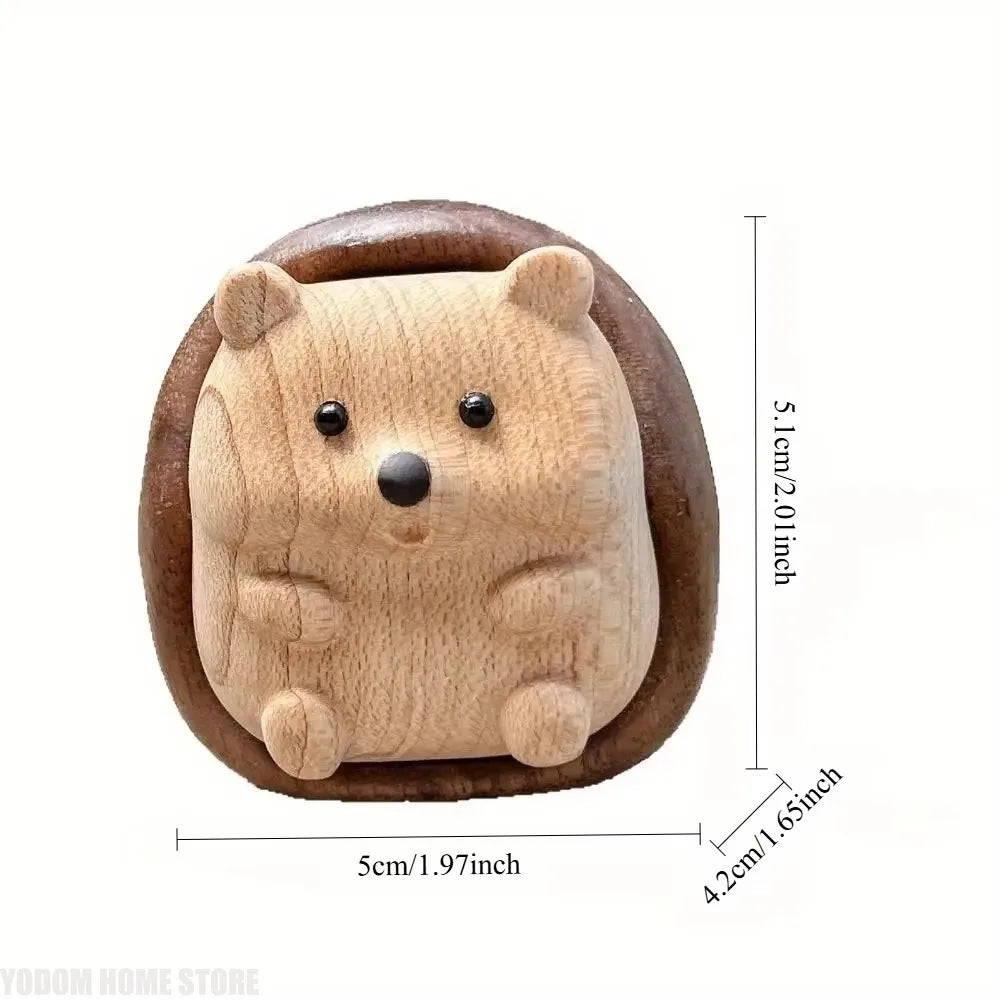 Crafts Hedgehog Statue Creative Wooden Animal Sculpture Decorative Interior Decoration Figurine Cabinet Decoration Crafts