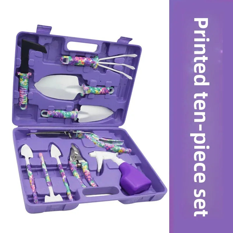 Cross-border gardening tool set gift box, pruning shears, shovel, rake, spade, scissors, watering can, ten-piece home gardening