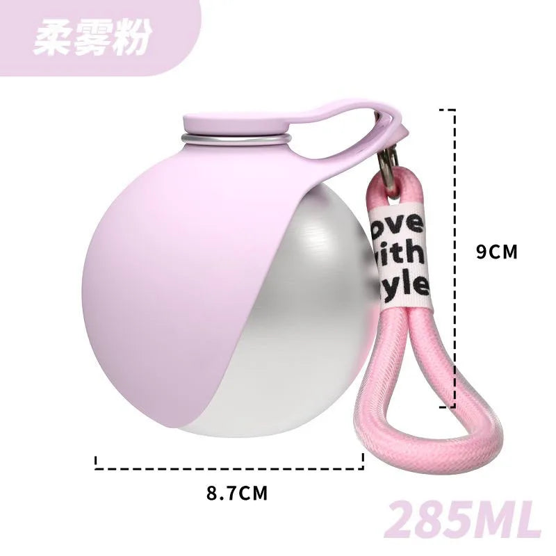 Pet Supplies Dogs Go Out Portable Drinking Pot 300ML Stainless Steel Hook Spherical Reflowable Folding Water Dispenser.
