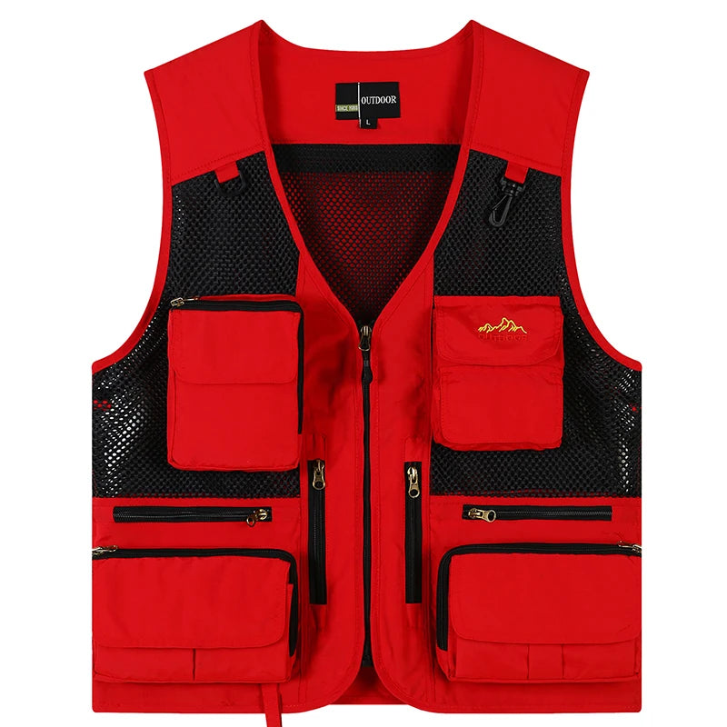 Outdoor Men Multi Pocket Vest Tactical Webbed Gear Coat Photographer Waistcoat Workers Electrician Welder Car Repair Angle Jacke