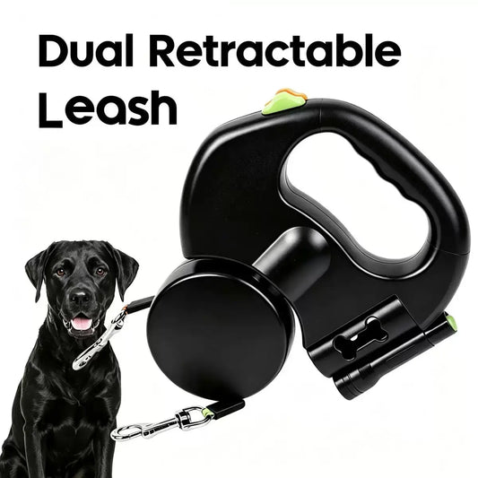 Dual Retractable Dog Leash with LED Light & 360° No-Tangle Swivel