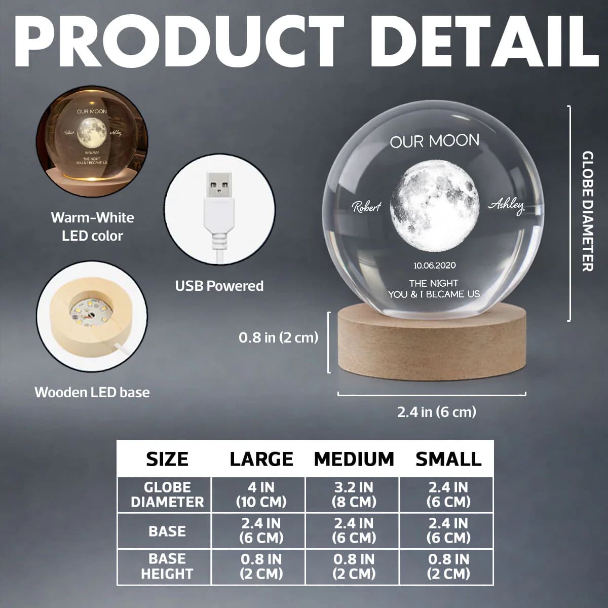The Moon of Your Special Night — Personalized Crystal Ball Night Light