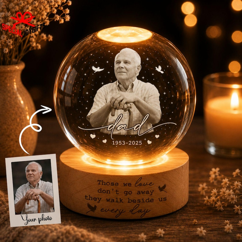 They Never Really Leave — Personalized Memorial Crystal Ball Light