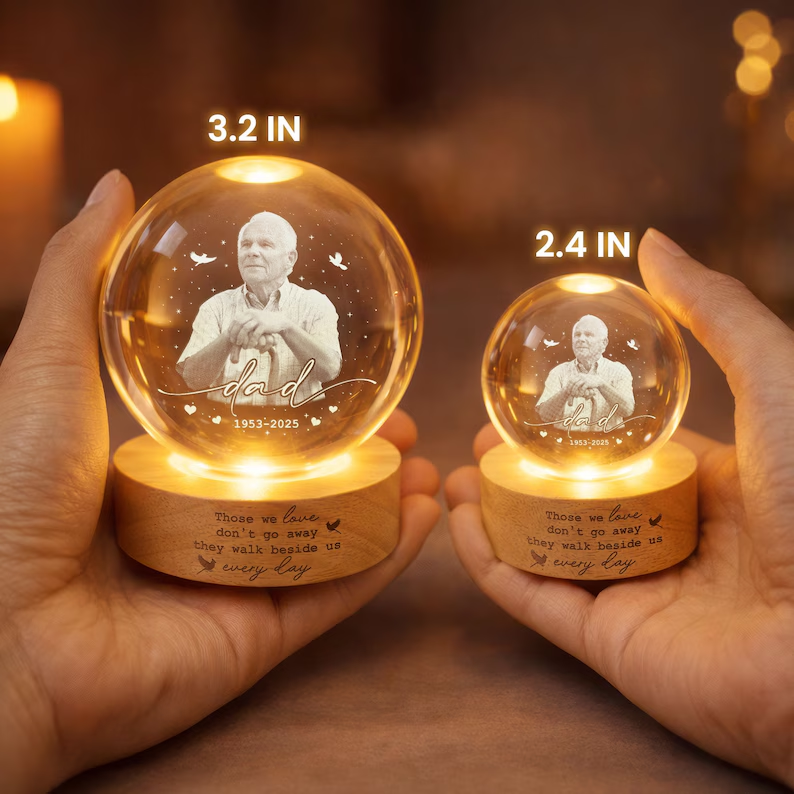 They Never Really Leave — Personalized Memorial Crystal Ball Light