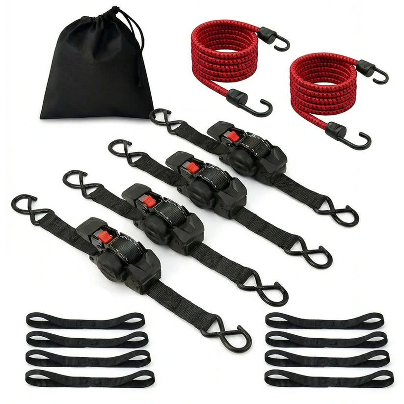 1" x 10' Auto Retractable Ratchet Straps - 1650lbs Heavy Duty