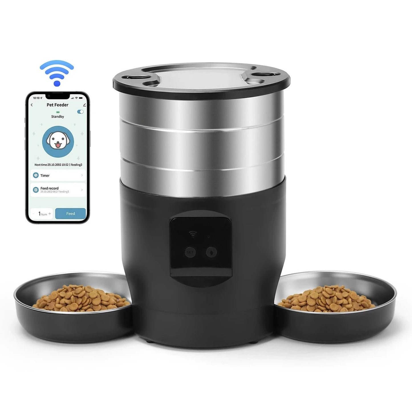 4.5L WiFi Smart Pet Feeder with Dual Bowls – Automatic Cat & Dog Food Dispenser