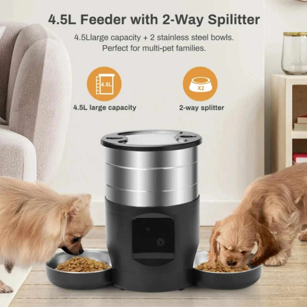 4.5L WiFi Smart Pet Feeder with Dual Bowls – Automatic Cat & Dog Food Dispenser