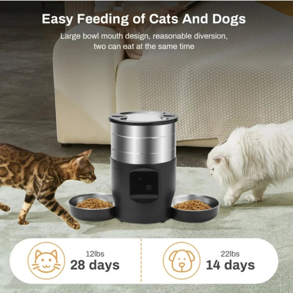 4.5L WiFi Smart Pet Feeder with Dual Bowls – Automatic Cat & Dog Food Dispenser