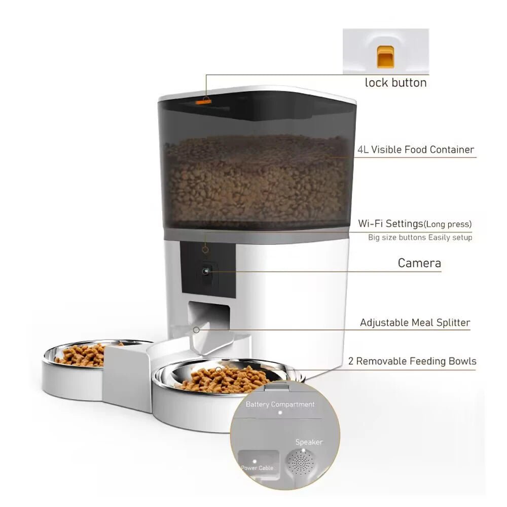 4L Smart Auto Pet Feeder with HD Camera – Feed Two Pets Remotely