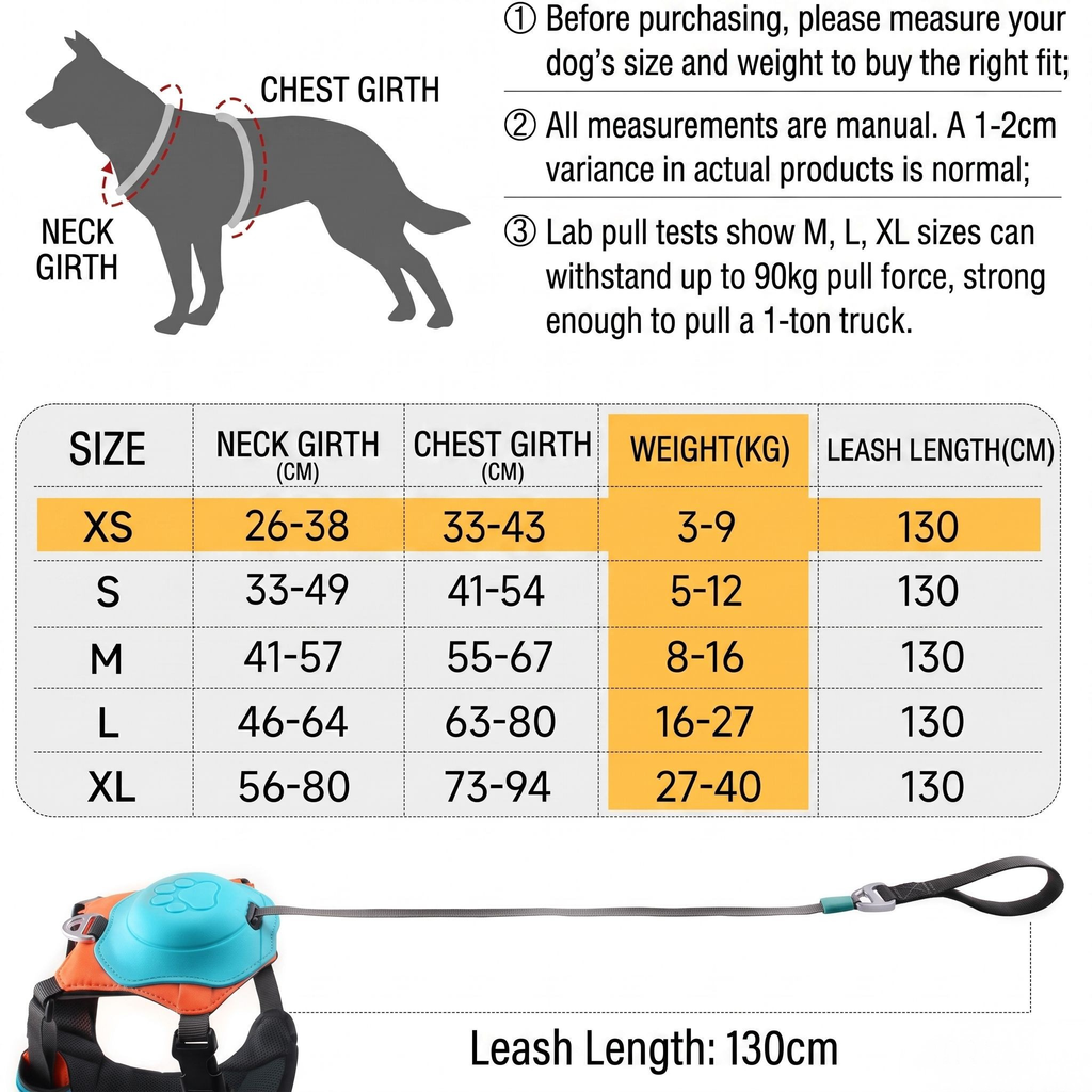 2-in-1 Dog Harness with Auto-Retractable Leash — Hands-Free, Anti-Pull, All Breeds
