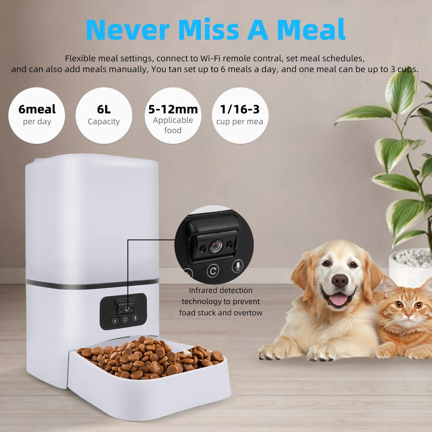 6L 5G Smart Automatic Pet Feeder with Camera & Night Vision – App-Controlled Cat & Dog Food Dispenser
