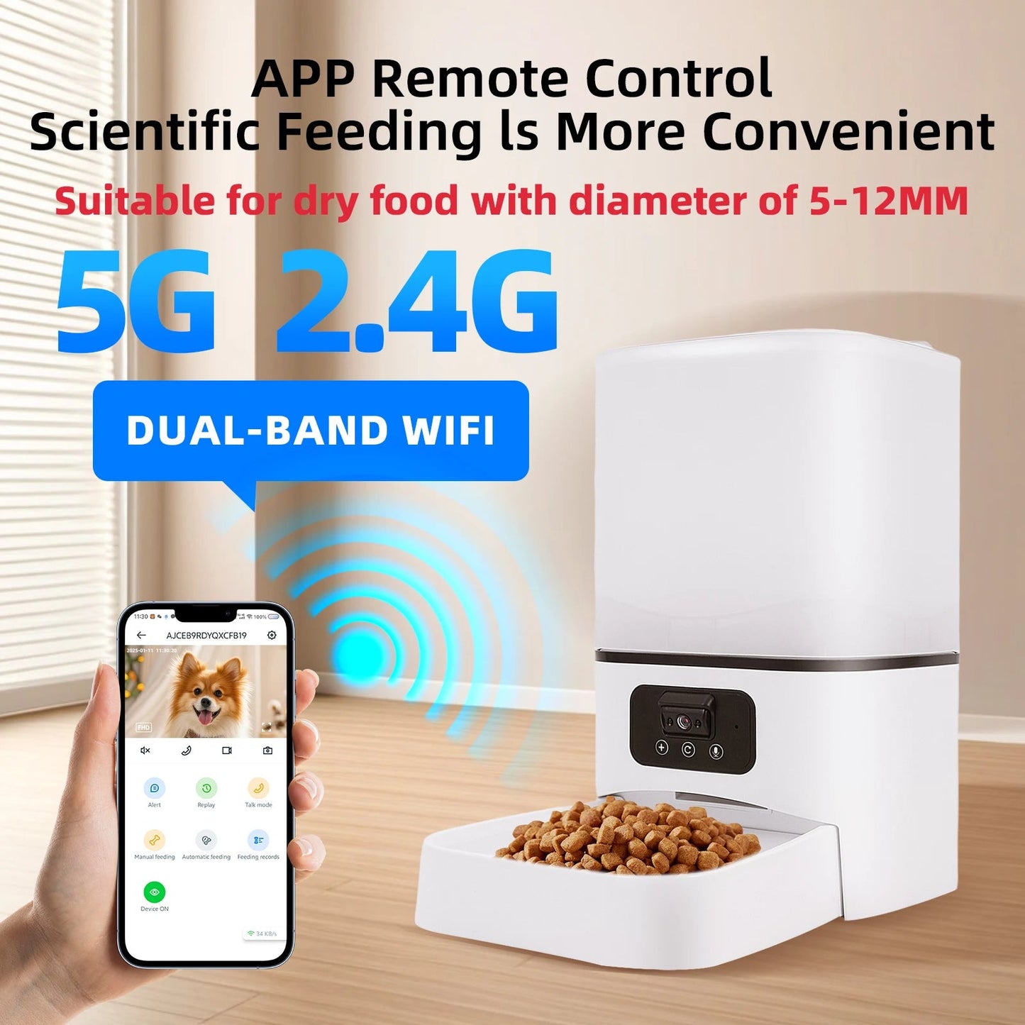6L 5G Smart Automatic Pet Feeder with Camera & Night Vision – App-Controlled Cat & Dog Food Dispenser
