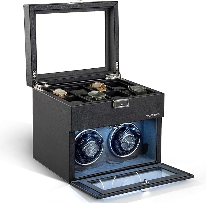 Automatic Double Watch Winder with 8 Extra Storage Box