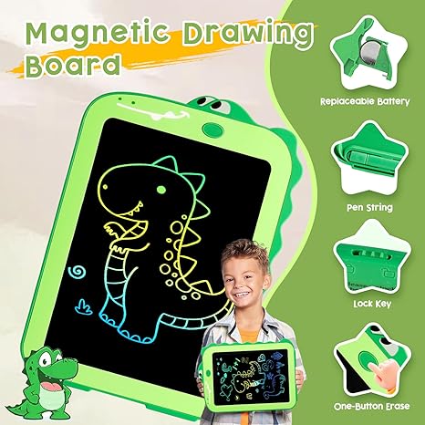 LCD Writing Tablet for Kids, Colorful Toddlers Toys Drawing Board, Educational Kid Toys, Doodle Pad Dinosaur Toy for 3 4 5 6 7 8 Year Old Boys Girls Birthday Party Xmas,8.5inch & Green