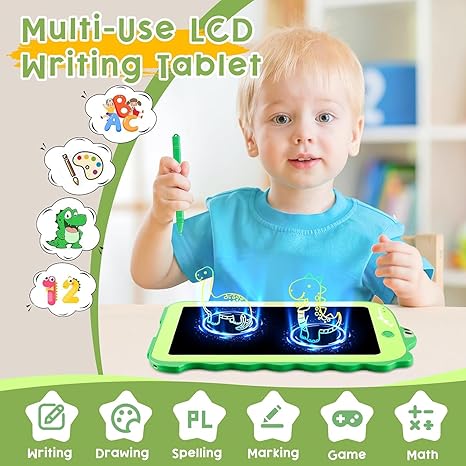 LCD Writing Tablet for Kids, Colorful Toddlers Toys Drawing Board, Educational Kid Toys, Doodle Pad Dinosaur Toy for 3 4 5 6 7 8 Year Old Boys Girls Birthday Party Xmas,8.5inch & Green
