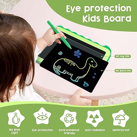 LCD Writing Tablet for Kids, Colorful Toddlers Toys Drawing Board, Educational Kid Toys, Doodle Pad Dinosaur Toy for 3 4 5 6 7 8 Year Old Boys Girls Birthday Party Xmas,8.5inch & Green