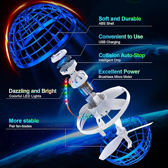 Flying Orb Ball (Red, 2026 Upgraded) with Dazzling Lights, Magic Hover Spinner, Cool Boomerang Drone, Floating Cosmic Globe