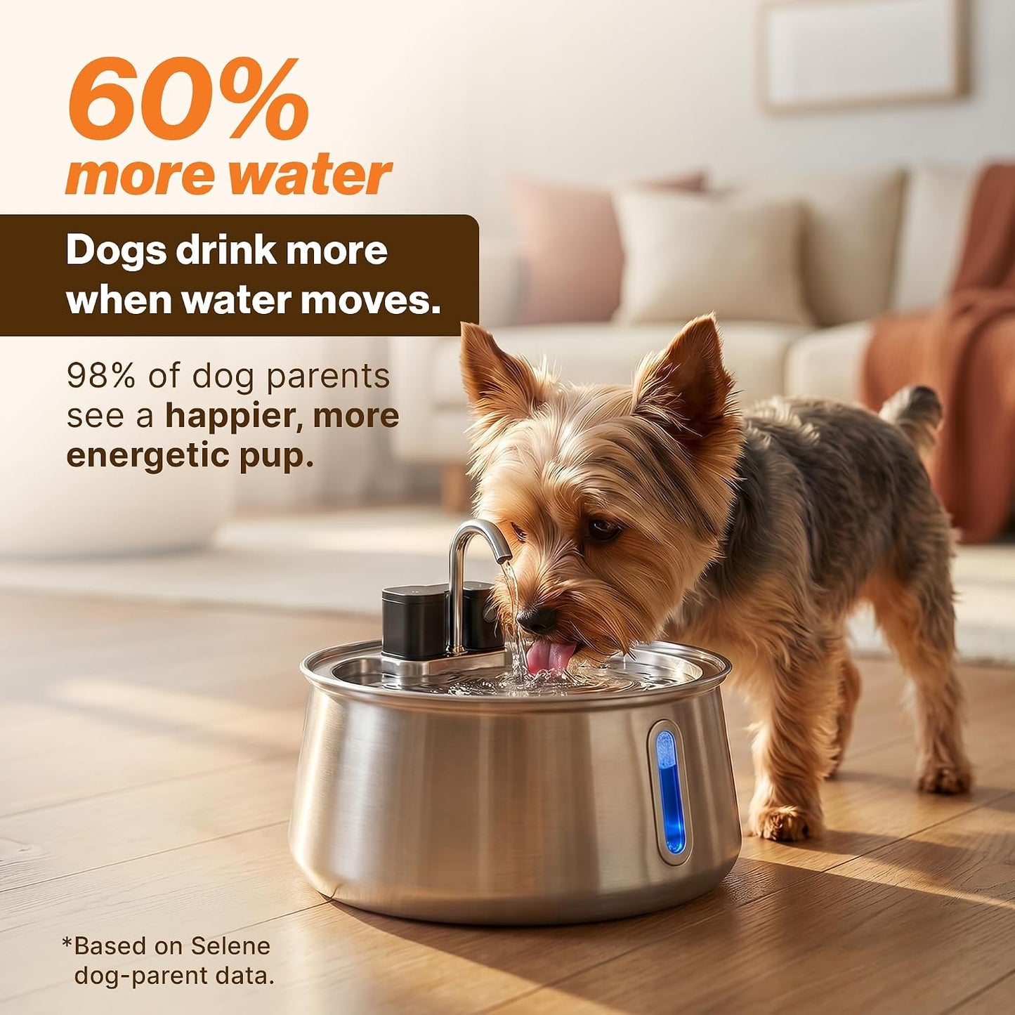 Wireless Doggy Fountain, 4L (1.1 Gal) Cordless Dog Water Fountain for Dogs Inside, Stainless Steel Pet Fountain, 4-Layer Filtration, 30-Day Battery