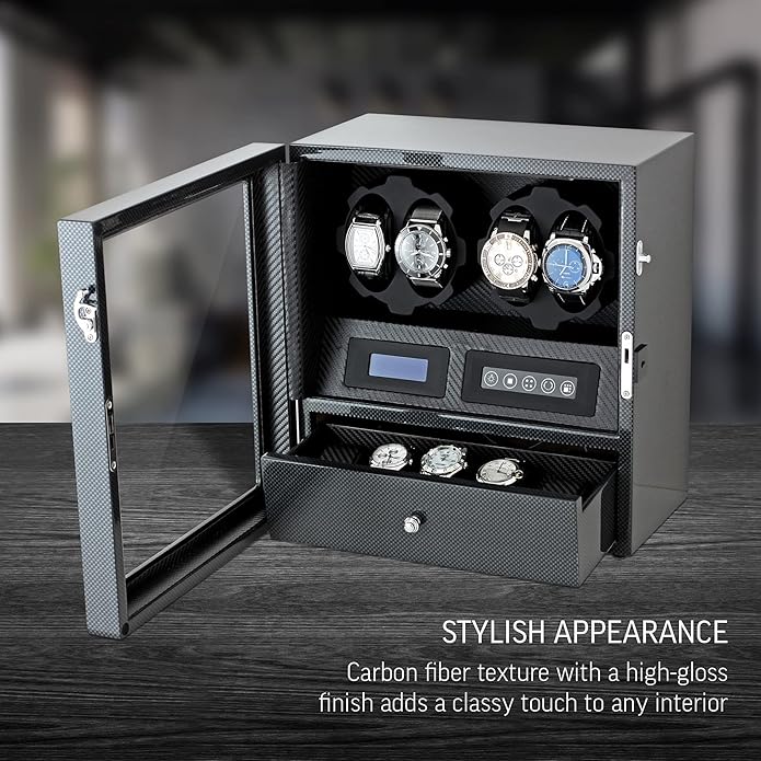 4 watch winders with 5 watch memories, LCD display
