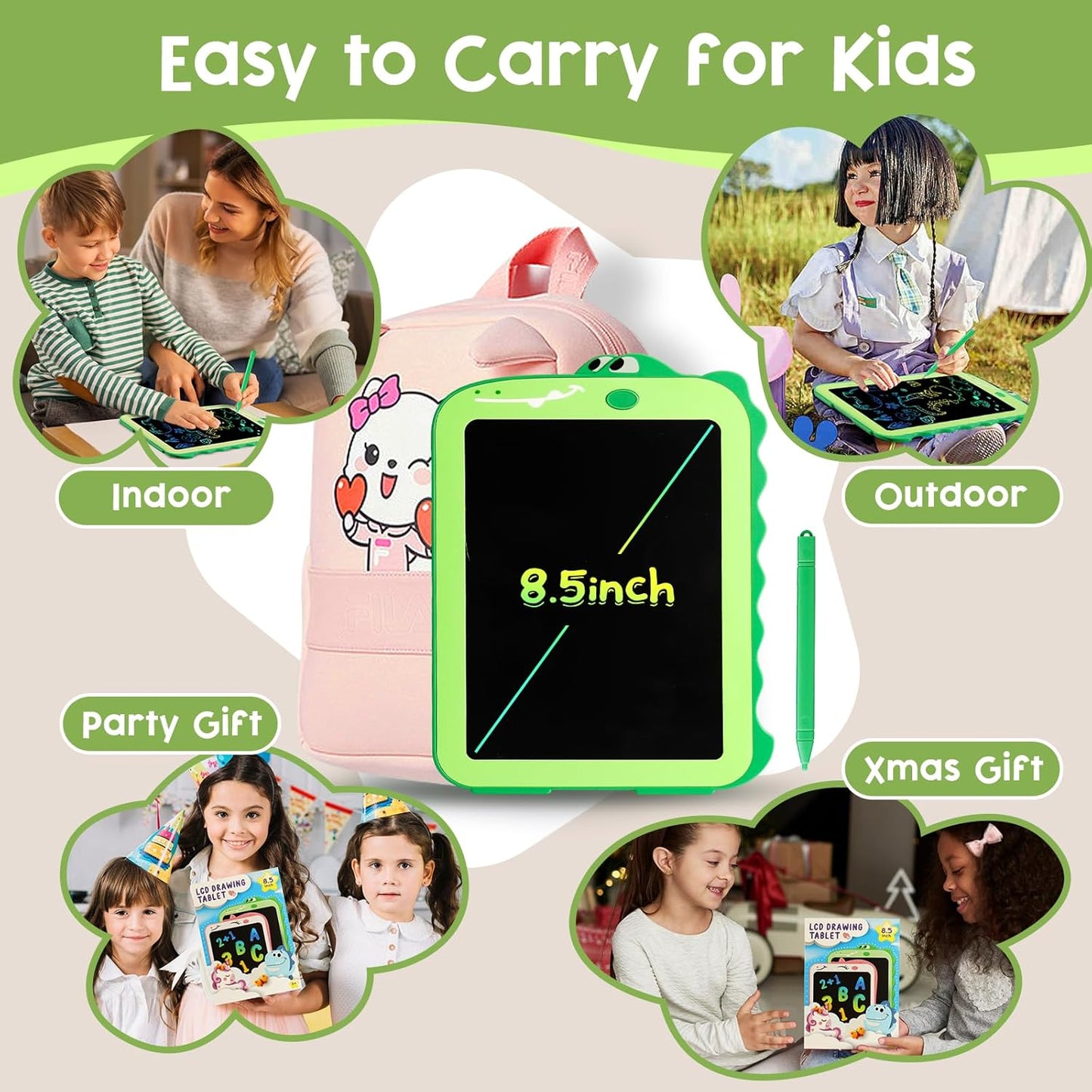 LCD Writing Tablet for Kids, Colorful Toddlers Toys Drawing Board, Educational Kid Toys, Doodle Pad Dinosaur Toy for 3 4 5 6 7 8 Year Old Boys Girls Birthday Party Xmas,8.5inch & Green