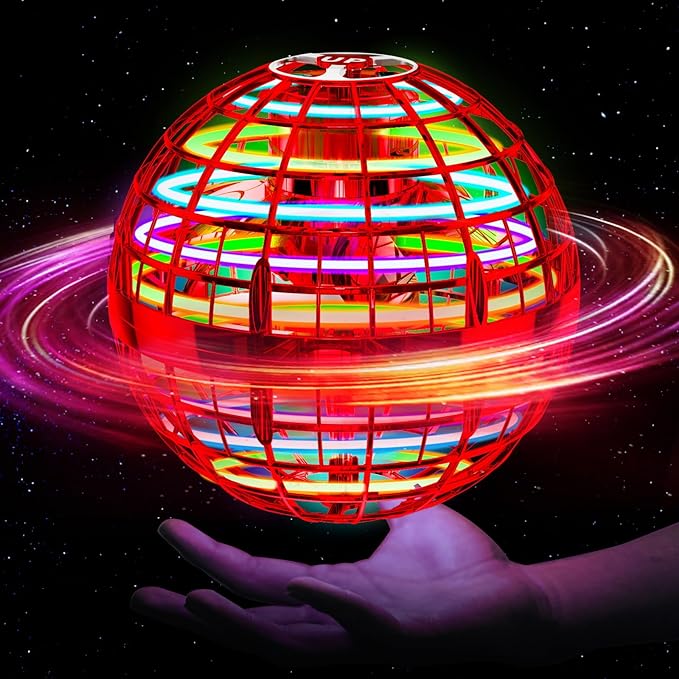 Flying Orb Ball (Red, 2026 Upgraded) with Dazzling Lights, Magic Hover Spinner, Cool Boomerang Drone, Floating Cosmic Globe