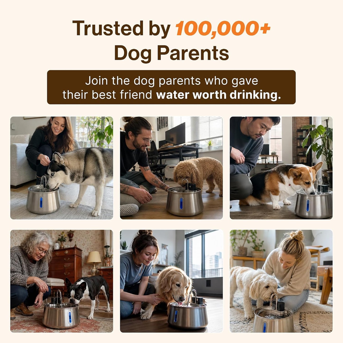 Wireless Doggy Fountain, 4L (1.1 Gal) Cordless Dog Water Fountain for Dogs Inside, Stainless Steel Pet Fountain, 4-Layer Filtration, 30-Day Battery