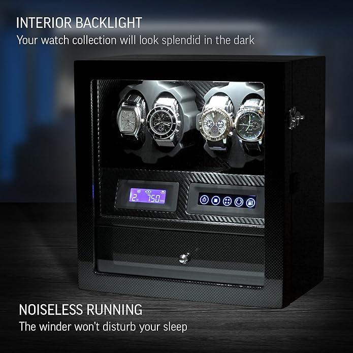 4 watch winders with 5 watch memories, LCD display