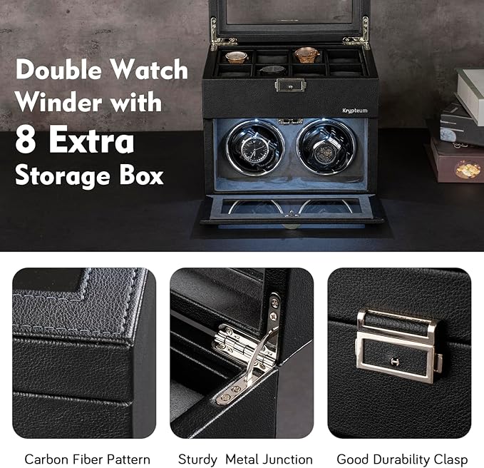 Automatic Double Watch Winder with 8 Extra Storage Box