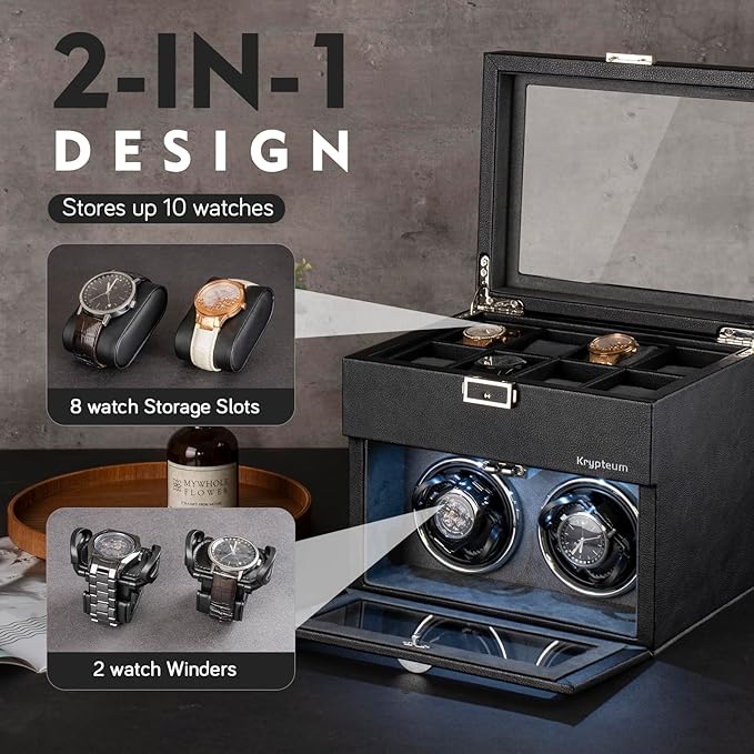 Automatic Double Watch Winder with 8 Extra Storage Box