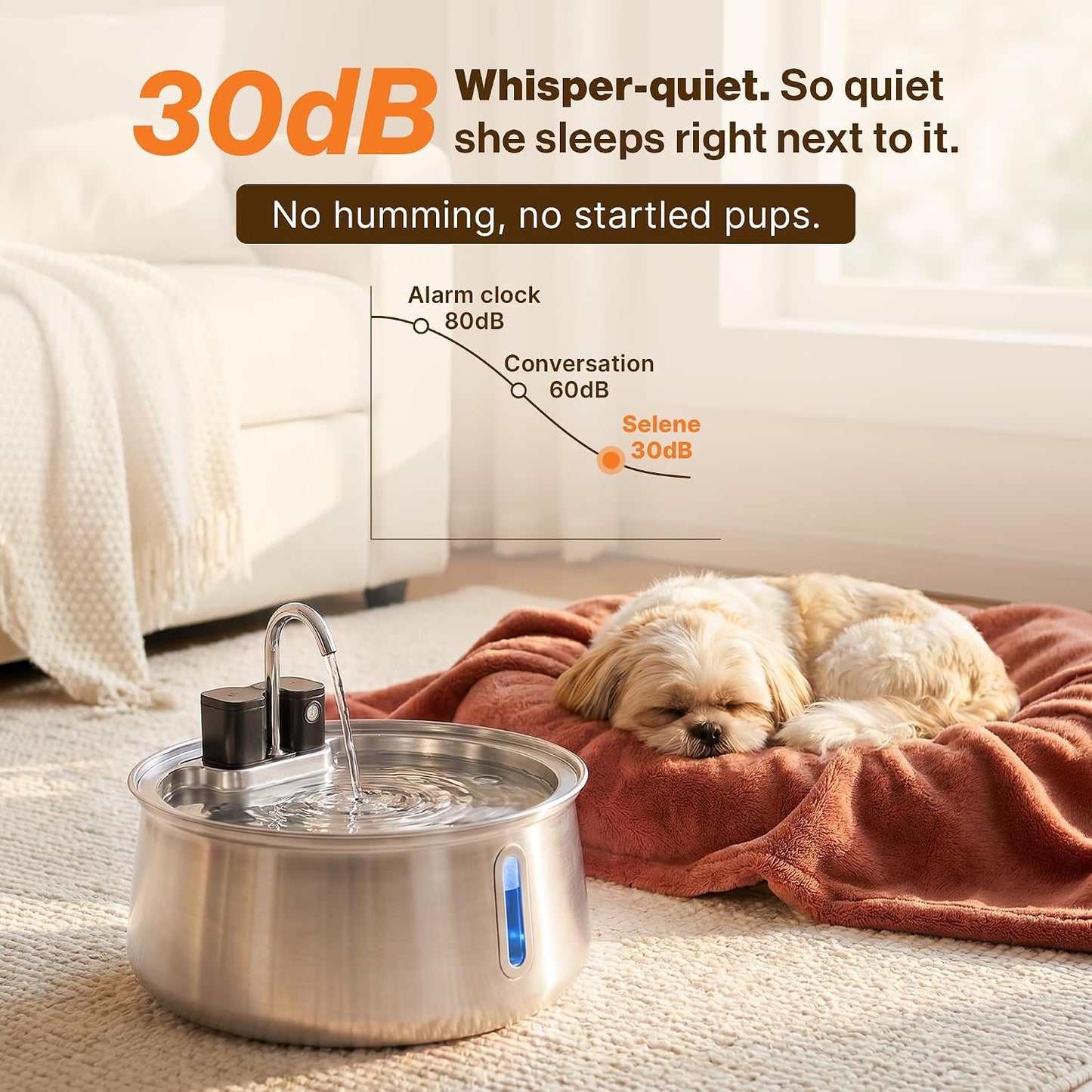Wireless Doggy Fountain, 4L (1.1 Gal) Cordless Dog Water Fountain for Dogs Inside, Stainless Steel Pet Fountain, 4-Layer Filtration, 30-Day Battery