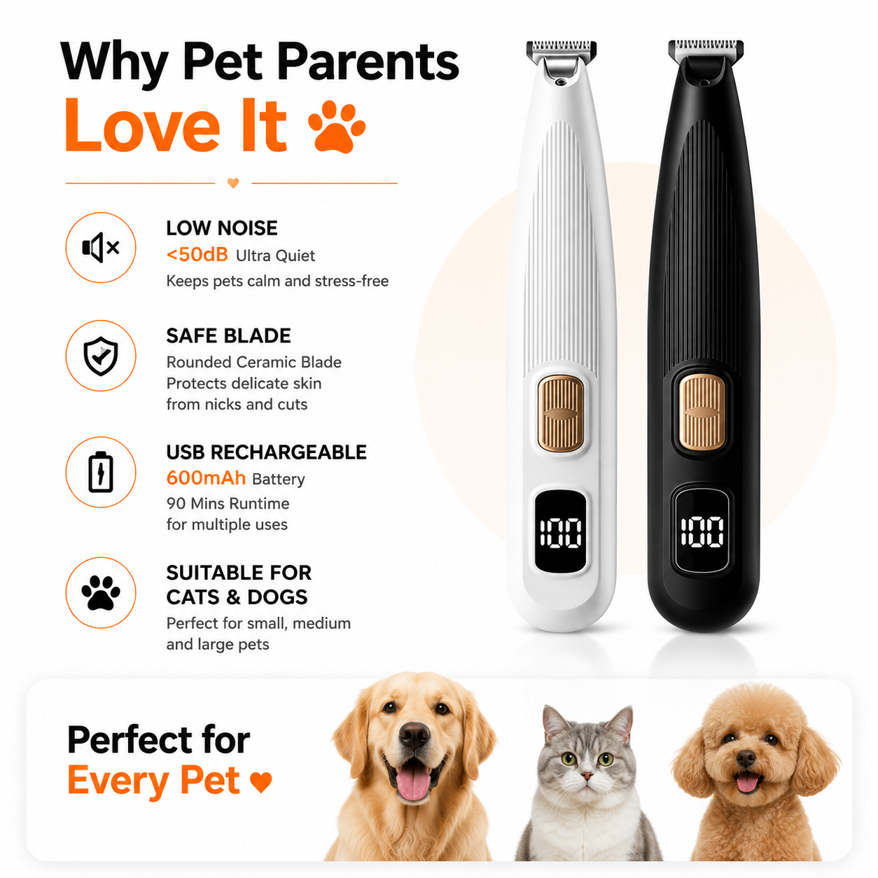 STASHLY™ Electric Pet Paw Trimmer | Quiet Grooming Tool for Dogs & Cats
