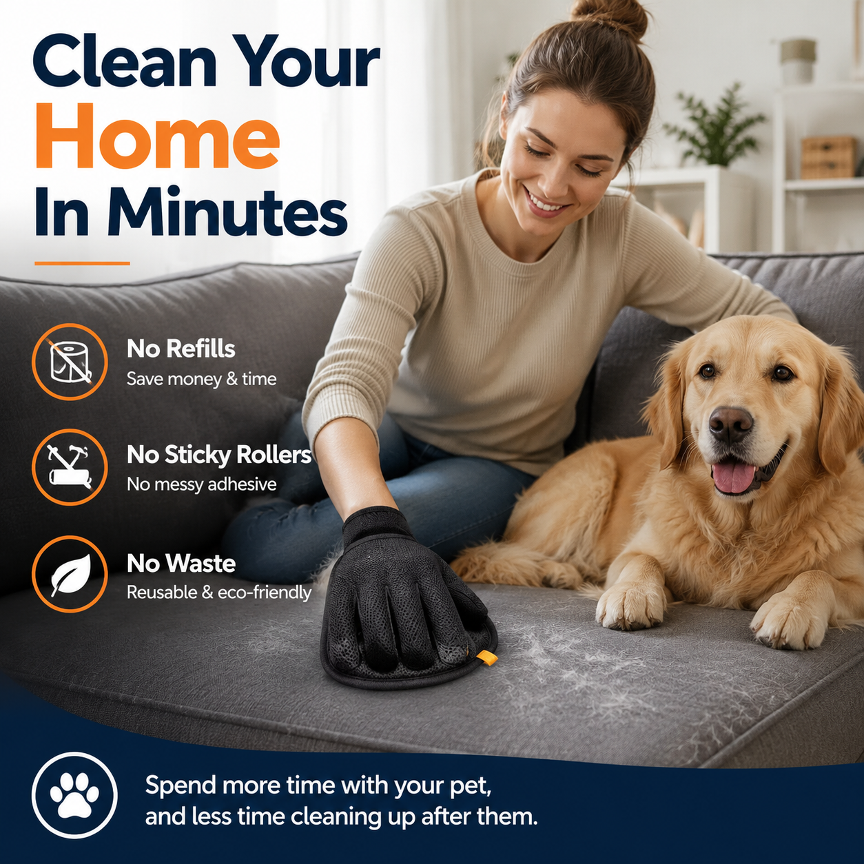 STASHLY™ Reusable Pet Hair Removal Glove | Magic Five-Finger Cleaner for Dogs & Cats