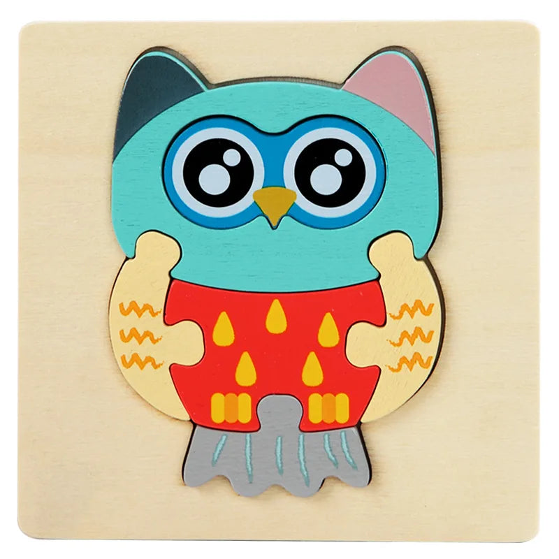 Kids Wooden Toys 3D Wood Puzzle Cartoon Animals Cognitive Jigsaw Puzzle Early Learning Educational Toys For Children Gift