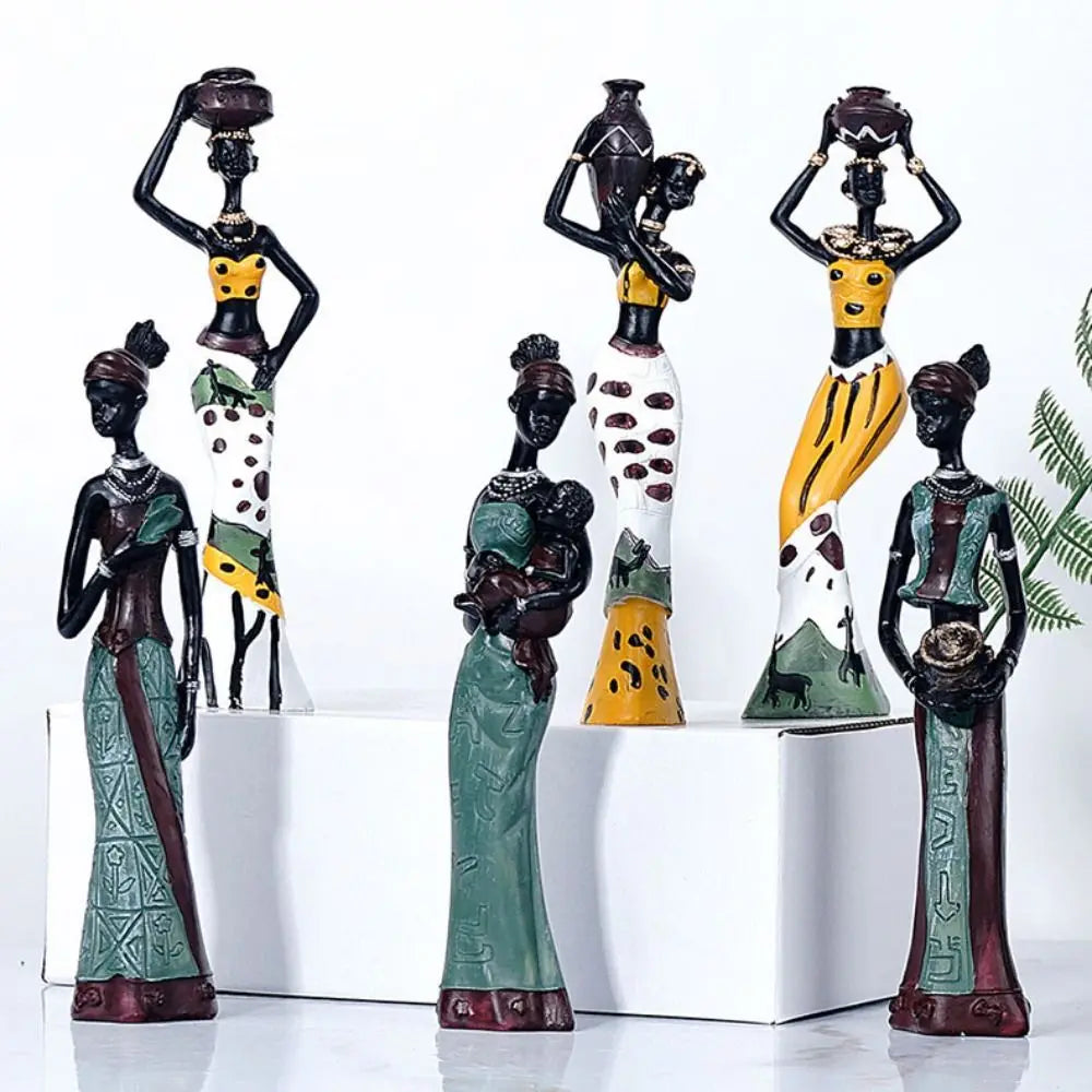 3pcs Handicraft African Woman Sculpture Simulated Figurines Abstract Tribal Lady Statue Crafts Collectible