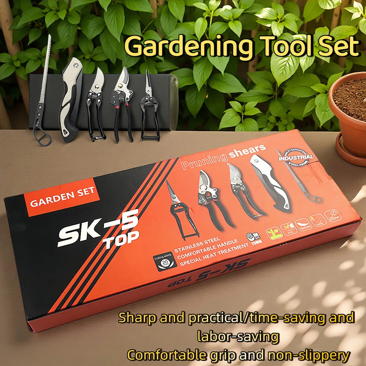 Gardening Five Piece Set, Household Flower Planting Set, Tool Box, Decoration, Branch Shears, Folding Saws, Trimming Tool Set