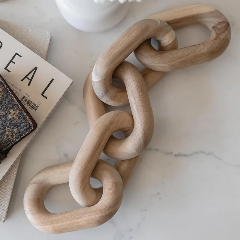 Handcrafted Acacia Wood Chain Sculpture - Boho Home Decor 20" Tabletop/Wall Art for Living Room, Bedroom, Office