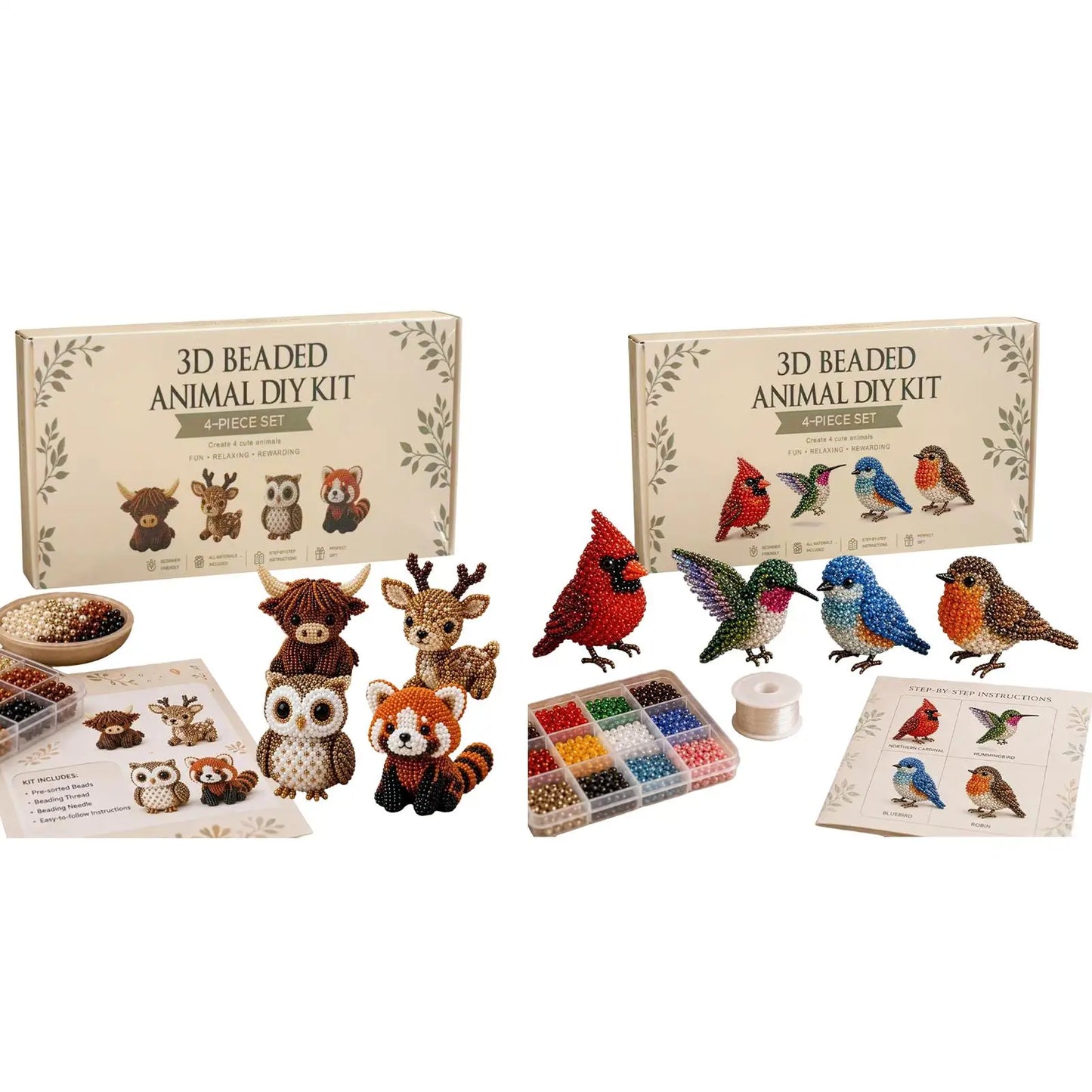 3D Beaded Animal Kit Handmade Beadwork Art Craft Set with Instructions Creative Jewelry Art Craft Kit for Adults Beginners