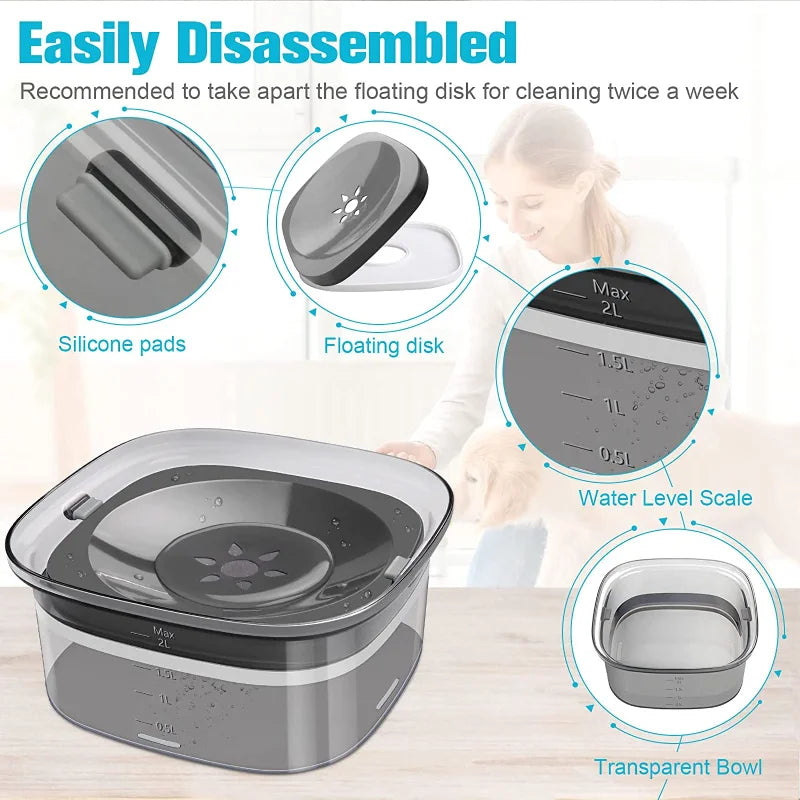Pet Supplies Cat Water Bowl Dog Drinking Bowl Pet Floating Cat Bowl Splash-proof  Transparent Large Capacity 2L Water Dispenser