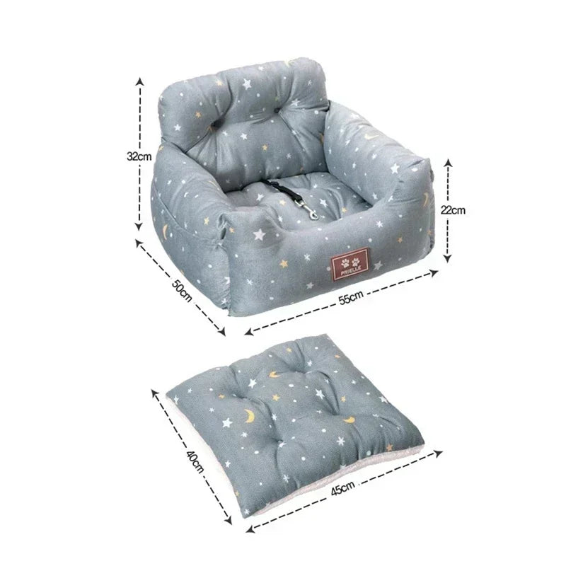 Dog Car Seat – Universal 4-Season Pet Booster Nest with Safety Belt, Washable Sofa Bed for Dogs & Cats
