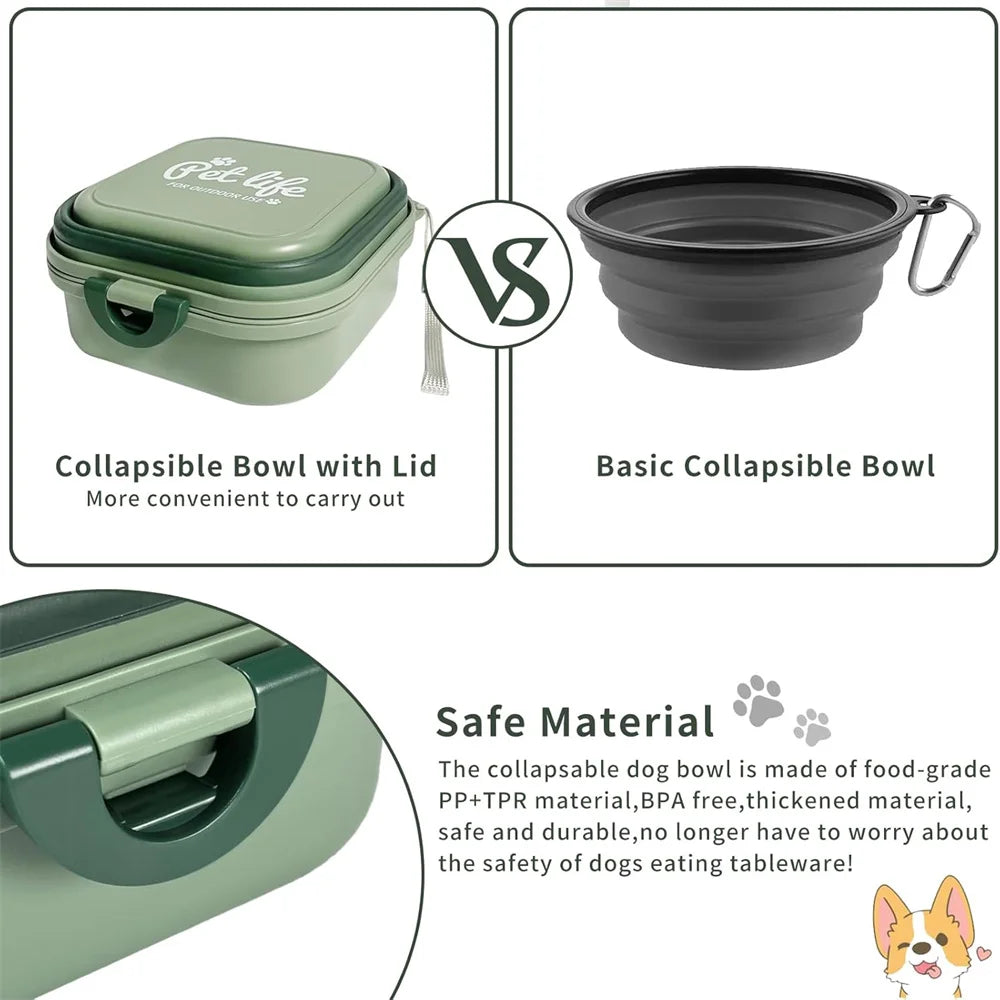 Pet supplies - Portable dog double bowl set - Pet feeding bowl - Foldable pet bowl - Outdoor use - Pet outdoor travel supplies
