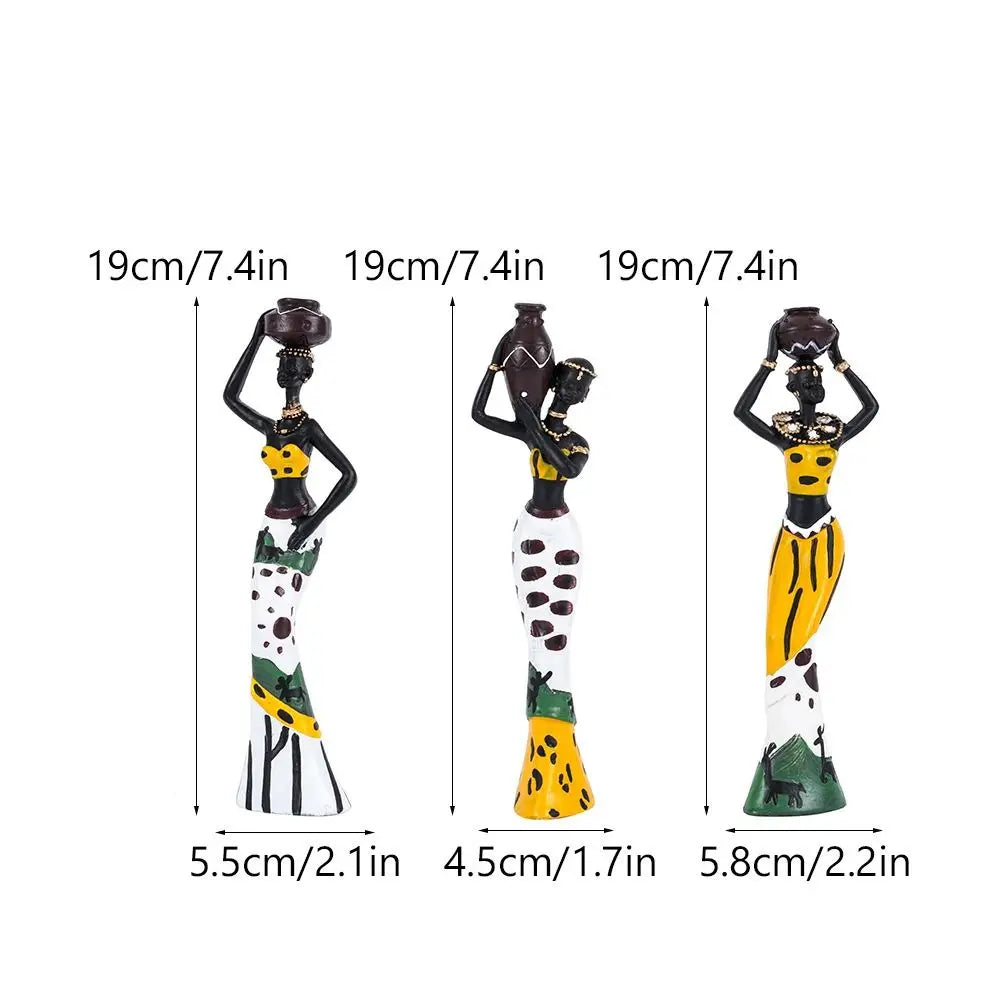 3pcs Handicraft African Woman Sculpture Simulated Figurines Abstract Tribal Lady Statue Crafts Collectible
