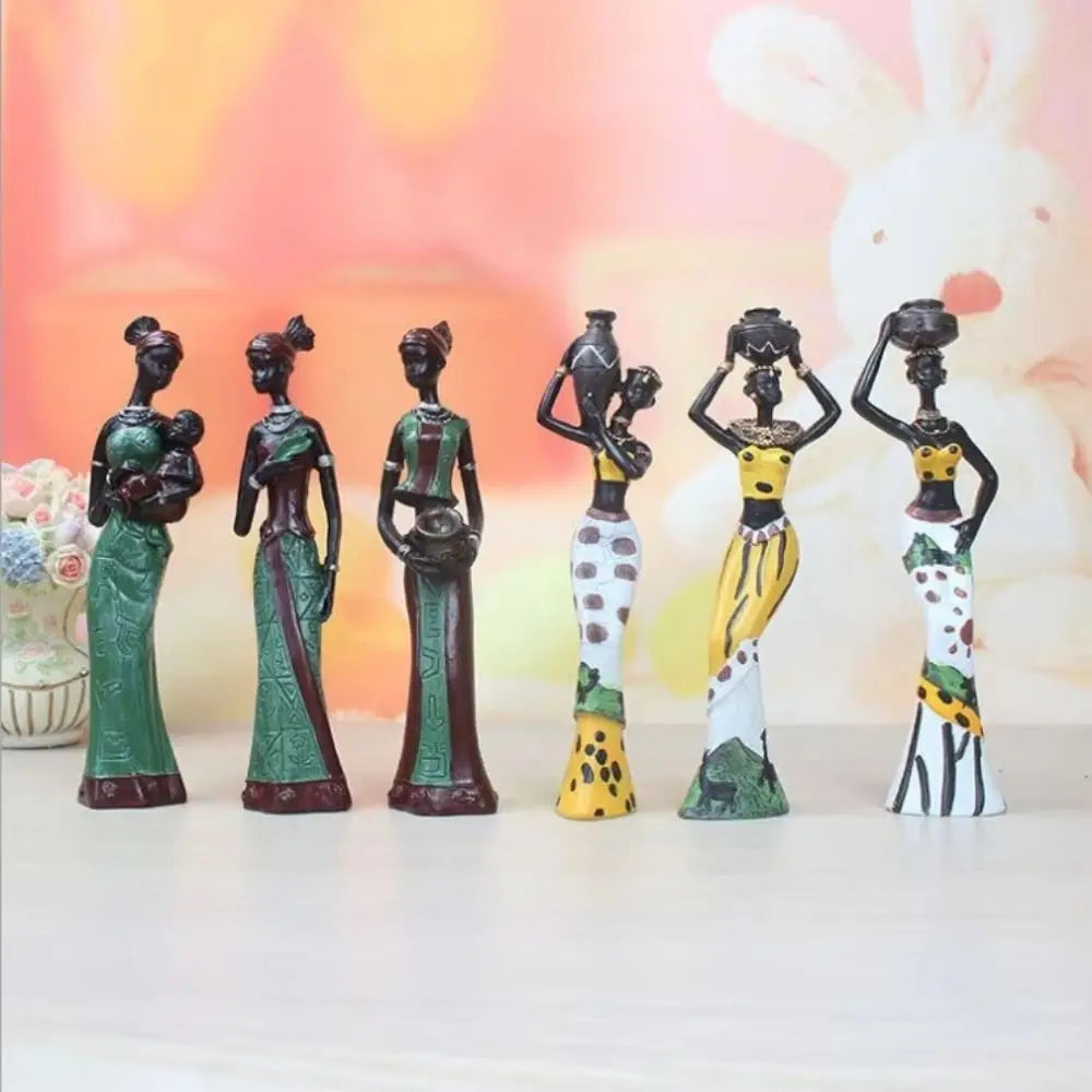 3pcs Handicraft African Woman Sculpture Simulated Figurines Abstract Tribal Lady Statue Crafts Collectible