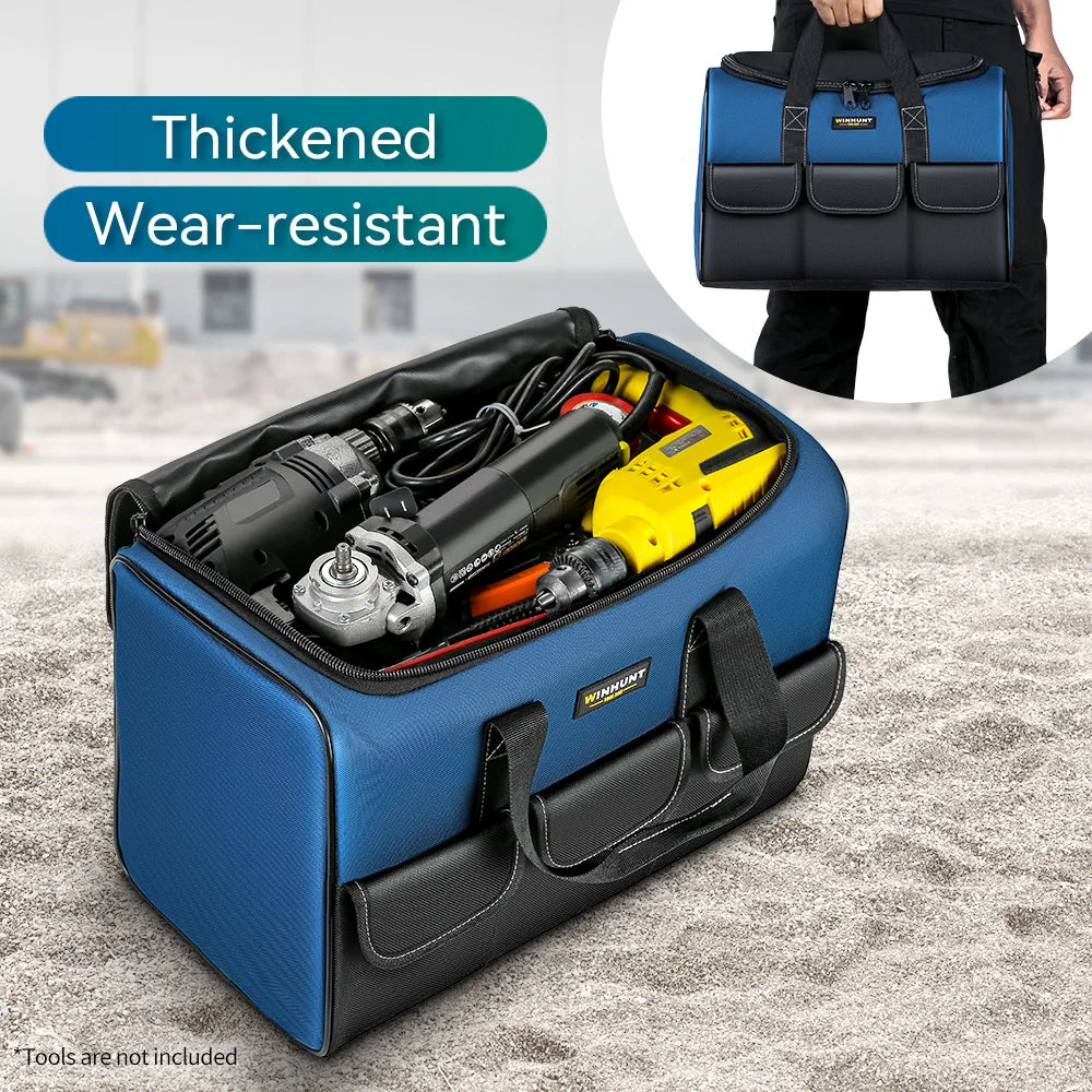 Heavy Duty Wide Mouth Tool Bag with Pockets, Organizer for Men's Tool Storage and Transport