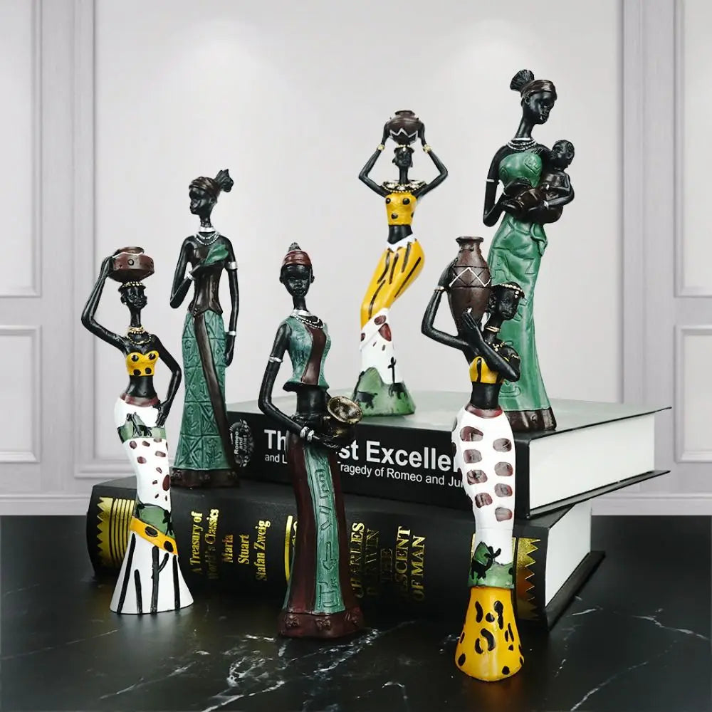 3pcs Handicraft African Woman Sculpture Simulated Figurines Abstract Tribal Lady Statue Crafts Collectible