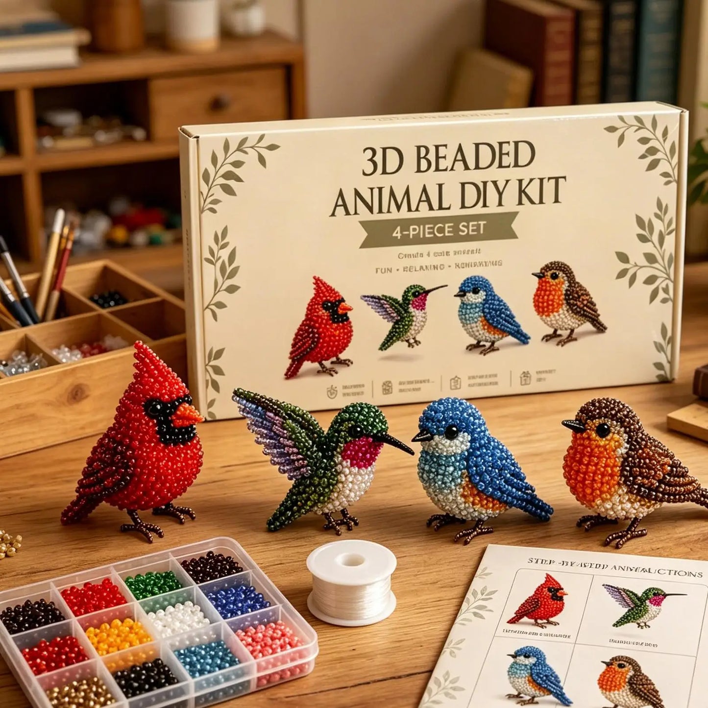 3D Beaded Animal Kit Handmade Beadwork Art Craft Set with Instructions Creative Jewelry Art Craft Kit for Adults Beginners