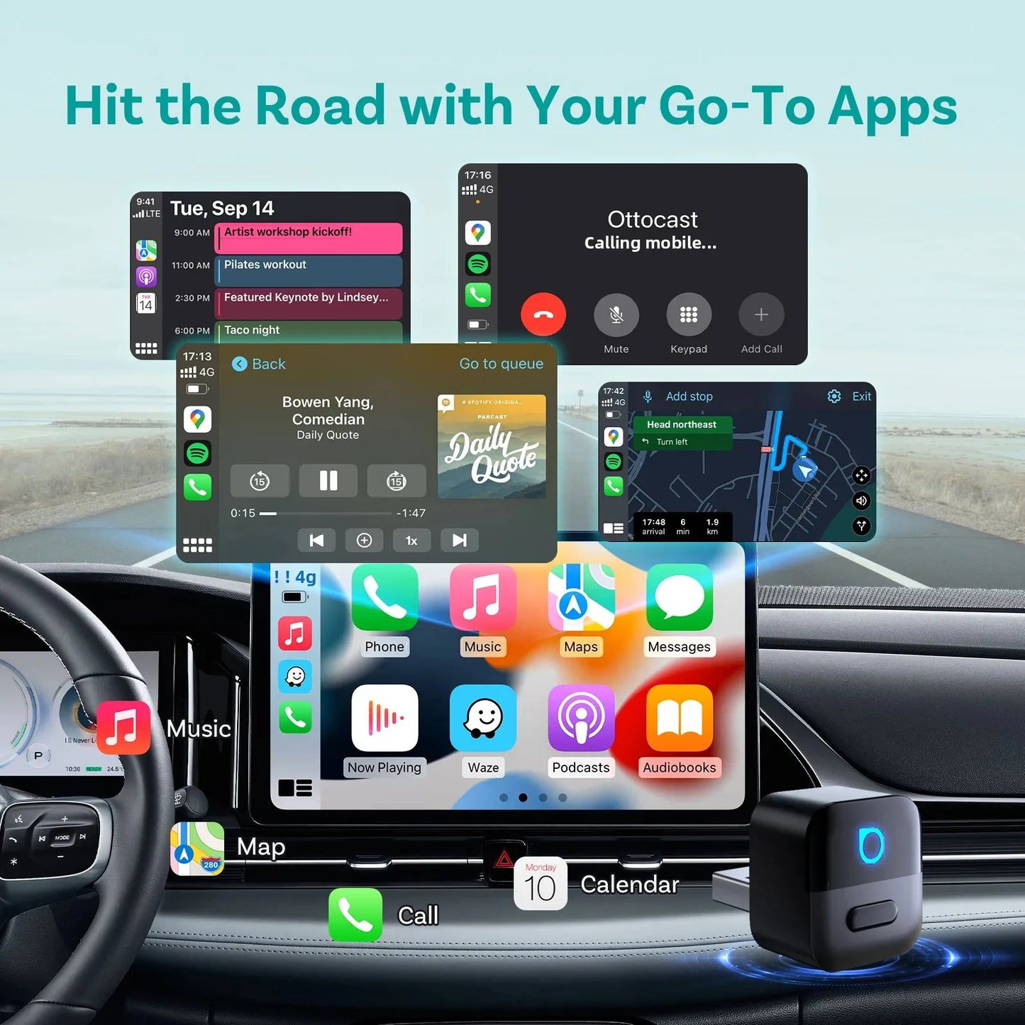 OTTOCAST Mini Pico 2in1 Wireless CarPlay Wireless Android Auto Adapter Wifi 6.0 Plug and play Dongle for 98% of the cars