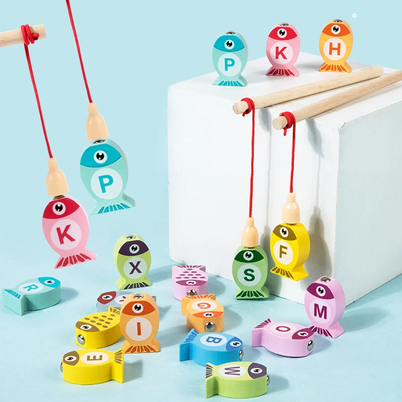 Kids Wooden Fishing Game Toy Gifts Early Education Alphabet Numeric Cognitive Toys Children Interactive Games Toys for Gifts