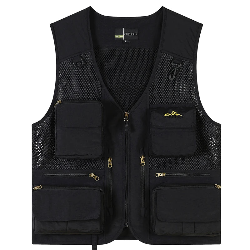 Outdoor Men Multi Pocket Vest Tactical Webbed Gear Coat Photographer Waistcoat Workers Electrician Welder Car Repair Angle Jacke