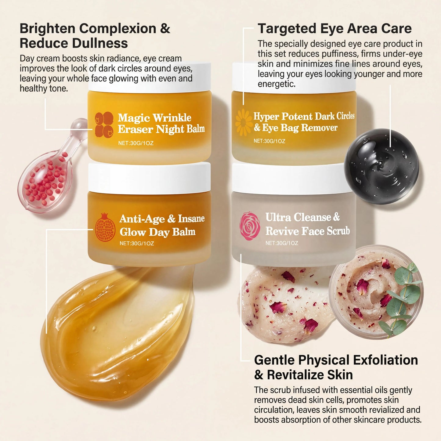 Day Night Skincare Set Gentle Repair Skin Barrier Hydrating Brightening Skins Reduce Wrinkle Dullness Eye Face Skincare Combo