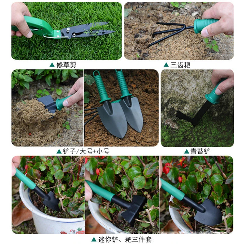 Cross-border gardening tool set gift box, pruning shears, shovel, rake, spade, scissors, watering can, ten-piece home gardening